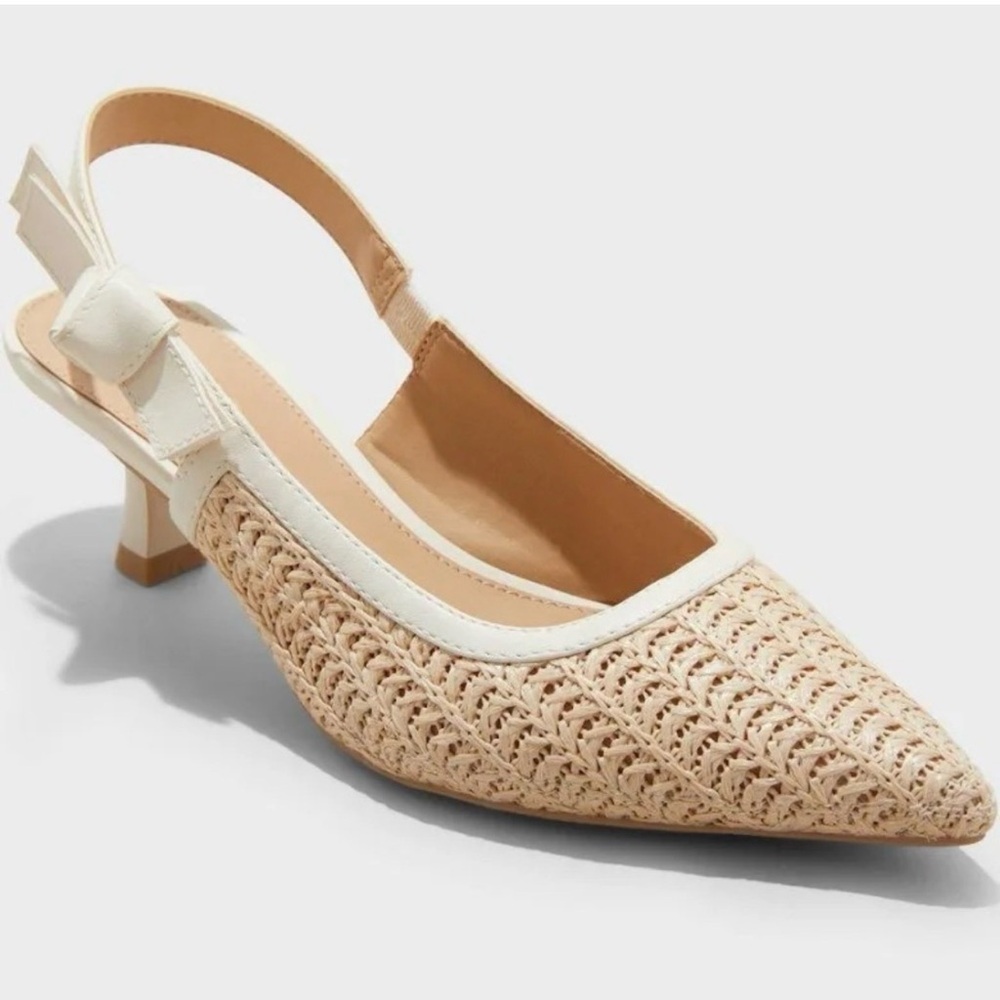 Elegant Cream raffia Slingback Women's Shoes
